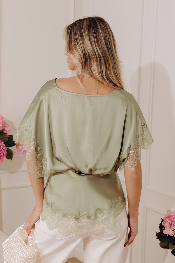 Sleek And Chic Lace Trim Satin Top in Sage Image - 4