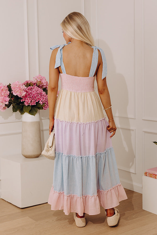 All Smiles Smocked Color Block Tiered Maxi Dress S / pink