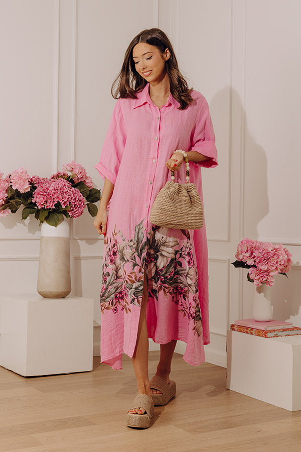 Sweet Statement Floral Button Down Linen Midi Dress Image - 4