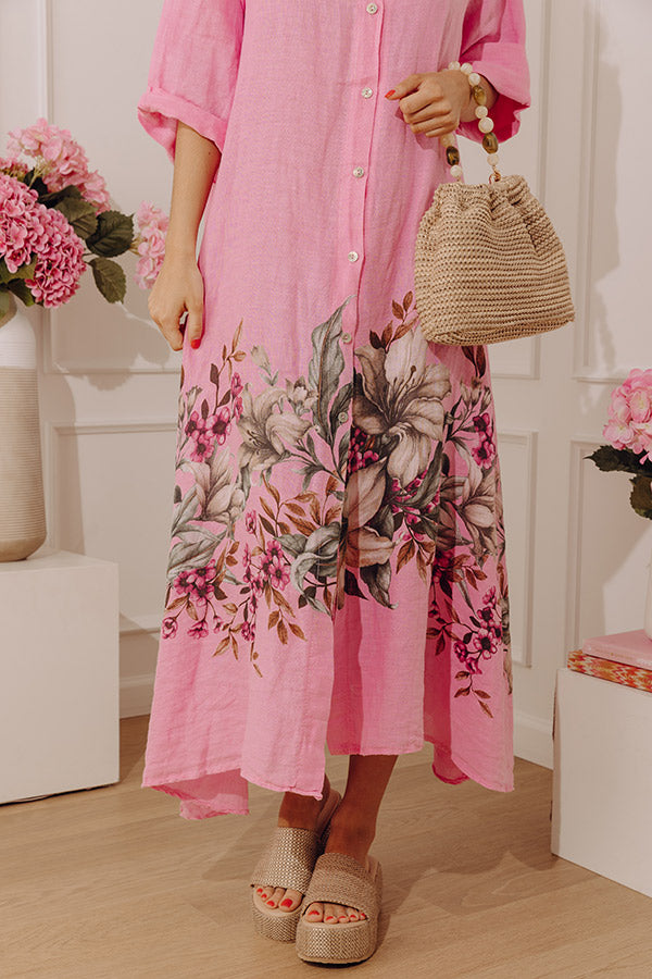 Sweet Statement Floral Button Down Linen Midi Dress Image - 5