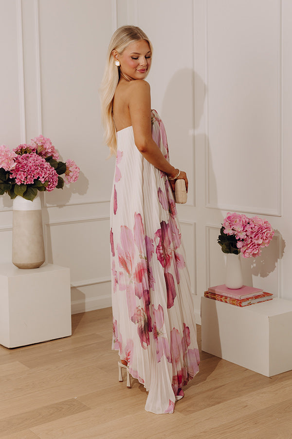 the painted pink dress Painted Petals Pleated Midi Dress L / cream