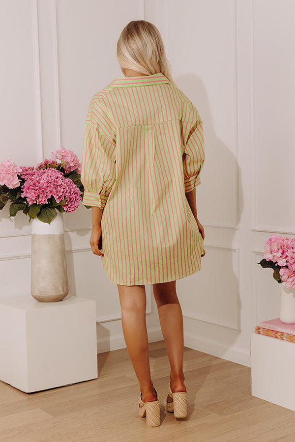 Everyday Icon Stripe Shirt Dress in Lime Punch Image - 4