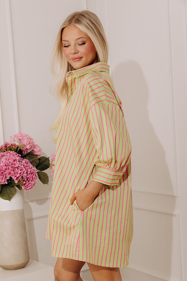 Everyday Icon Stripe Shirt Dress in Lime Punch Image - 2