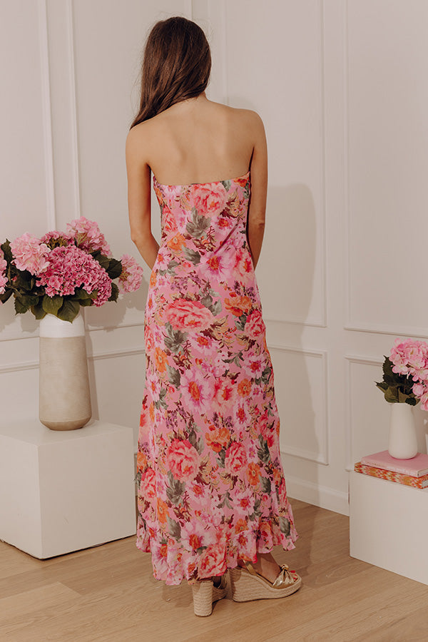 Lovely in Blooms Floral Chiffon Midi Dress L / pink Lovely in Blooms Floral Chiffon Midi Dress L / pink