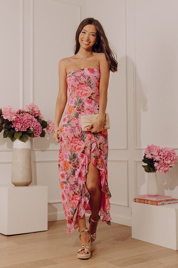 chiffon midi dress Lovely in Blooms Floral Chiffon Midi Dress L / pink