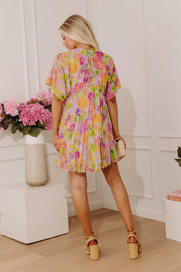 floral pleated dress Petals and Prosecco Floral Pleated Mini Dress S / dusty-purple