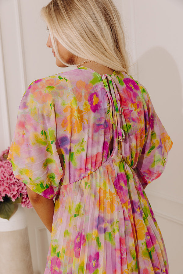 floral pleated dress Petals and Prosecco Floral Pleated Mini Dress S / dusty-purple