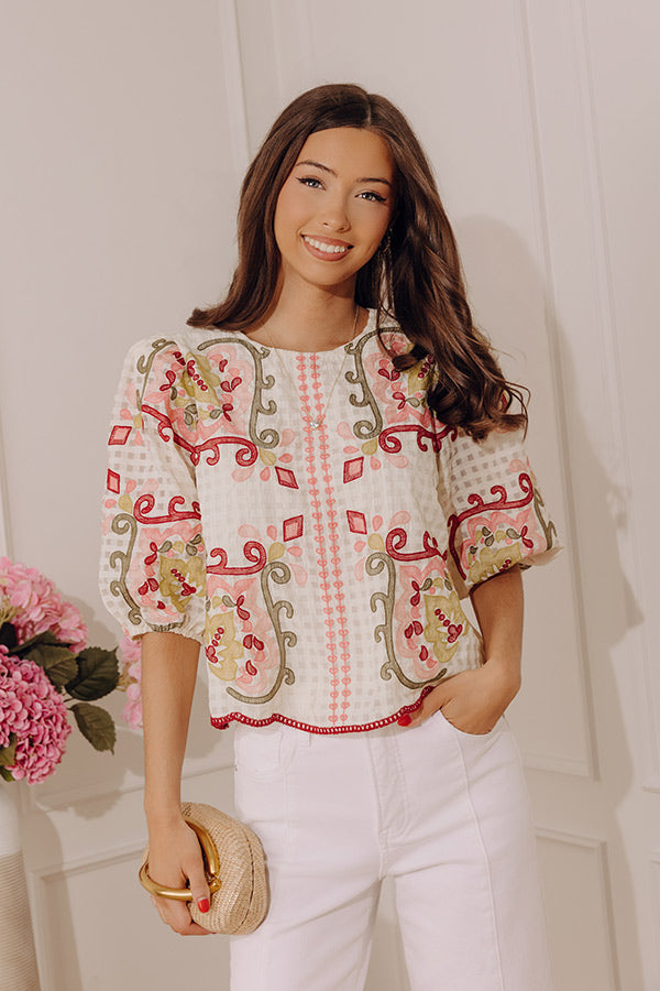 Bloom and Bliss Floral Embroidered Gingham Top Image - 2