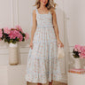 Prairie Bloom Floral Tiered Midi Dress in Light Blue Image - 1