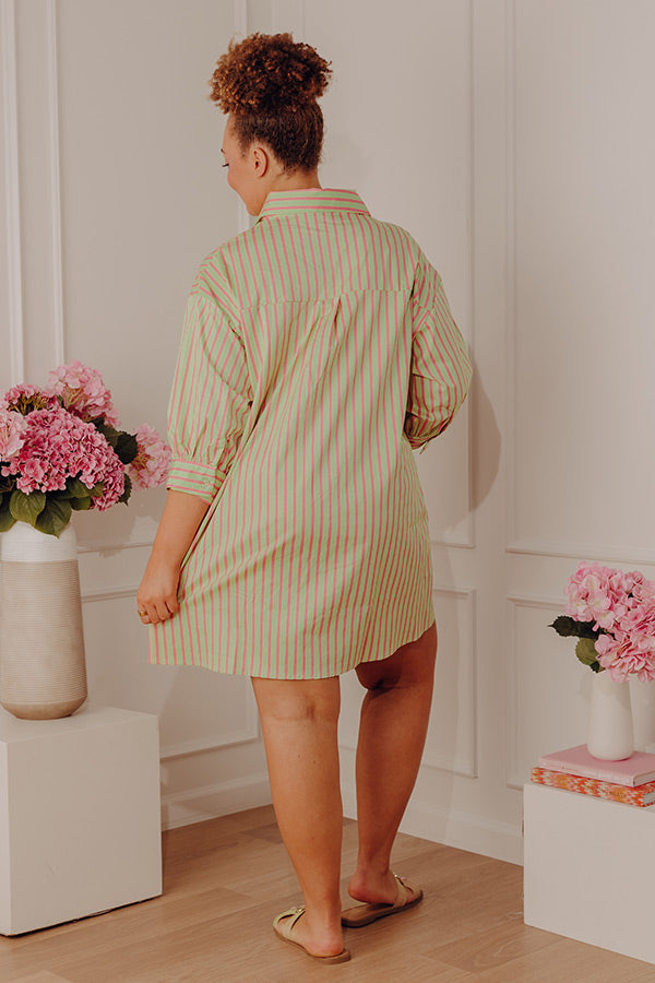 Everyday Icon Stripe Shirt Dress in Lime Punch Curves Image - 3