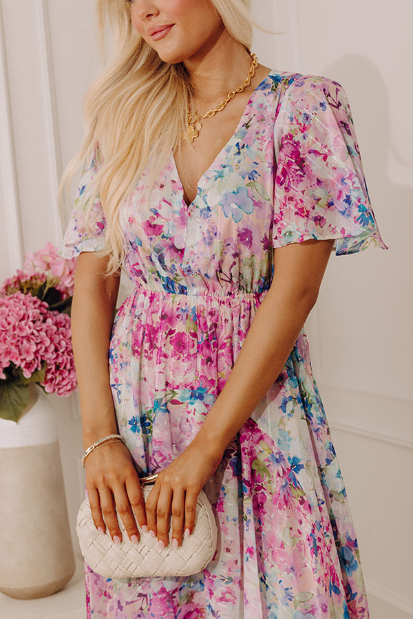 Watercolor Whimsy Floral Midi Dress L / violet Watercolor Whimsy Floral Midi Dress L / violet