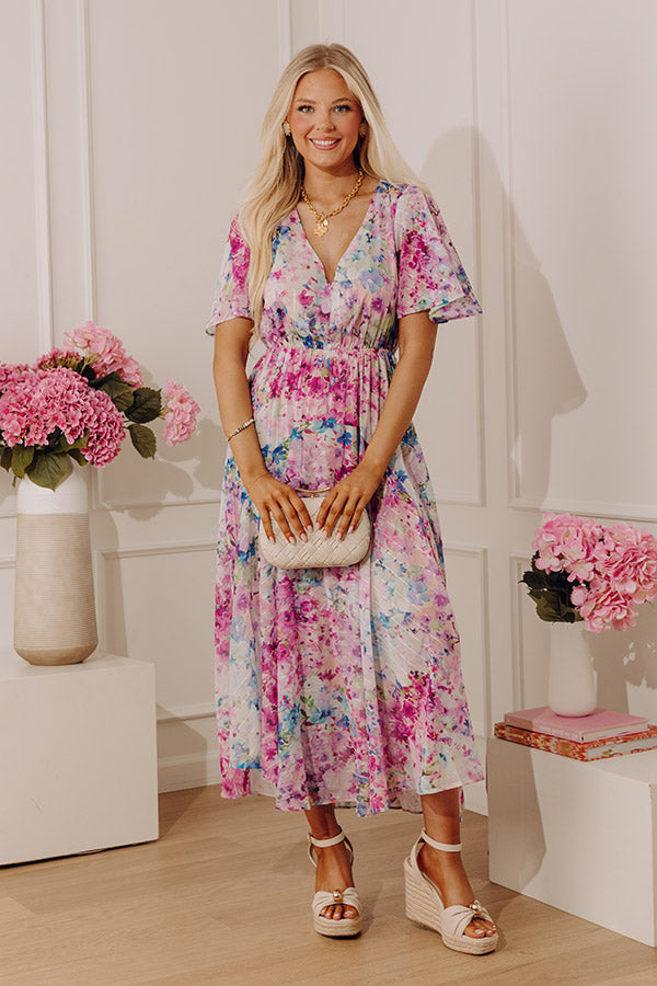 Watercolor Whimsy Floral Midi Dress Image - 3