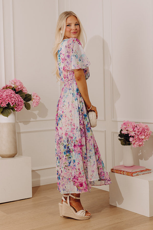 Watercolor Whimsy Floral Midi Dress L / violet Watercolor Whimsy Floral Midi Dress L / violet