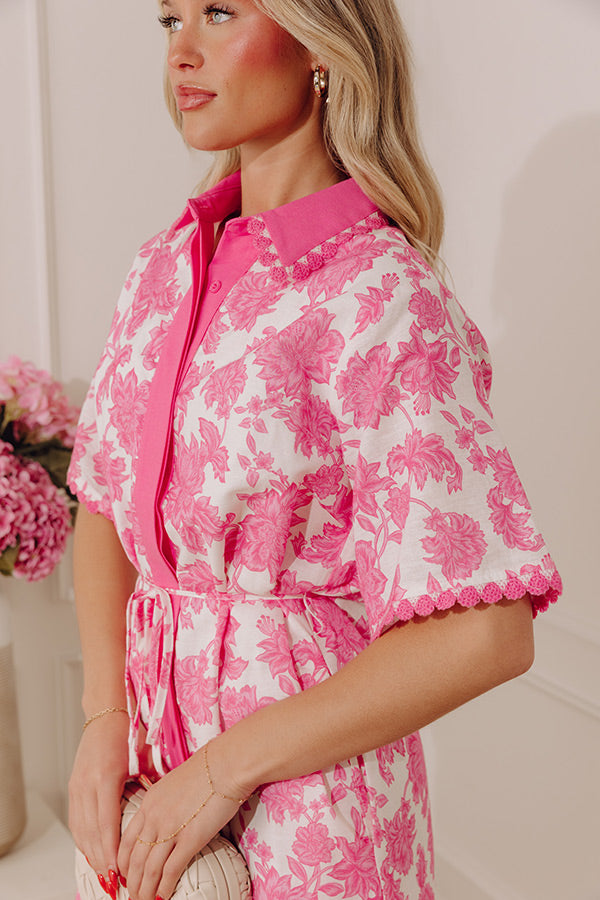 Sweet Petals Linen-Blend Button Down Mini Dress Image - 2