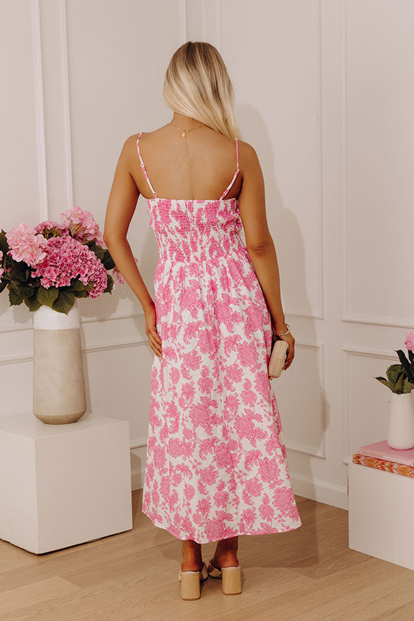 honesty flower midi dress Light Pink Floral Pleated Bustier Midi Dress | Womens | Medium (Available in XXL, XS, S, L, XL) | 100% Polyester