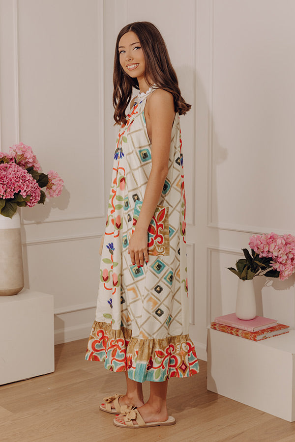 Mediterranean Muse Midi Dress in Scarlet Image - 3