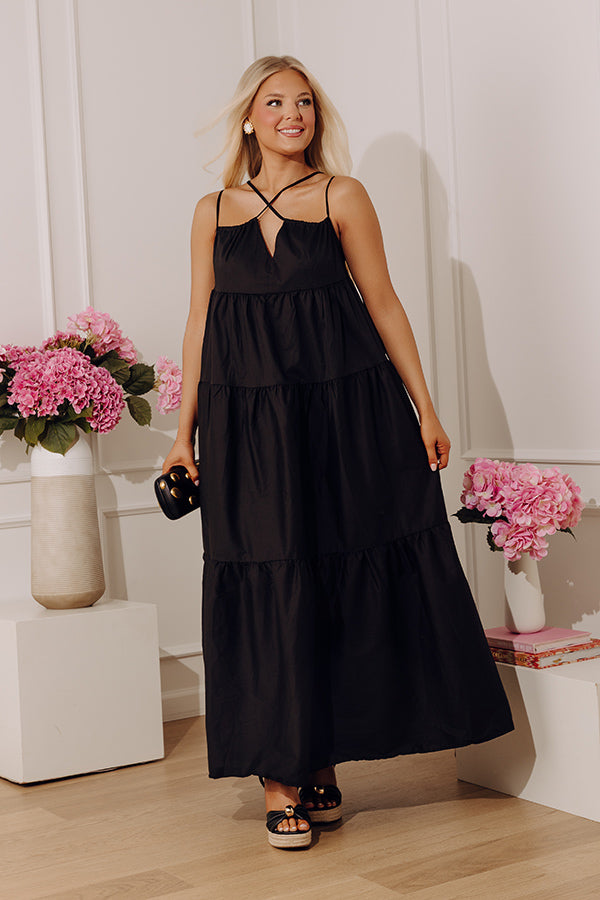 Modern Muse Poplin Tiered Maxi Dress in Black Image - 4