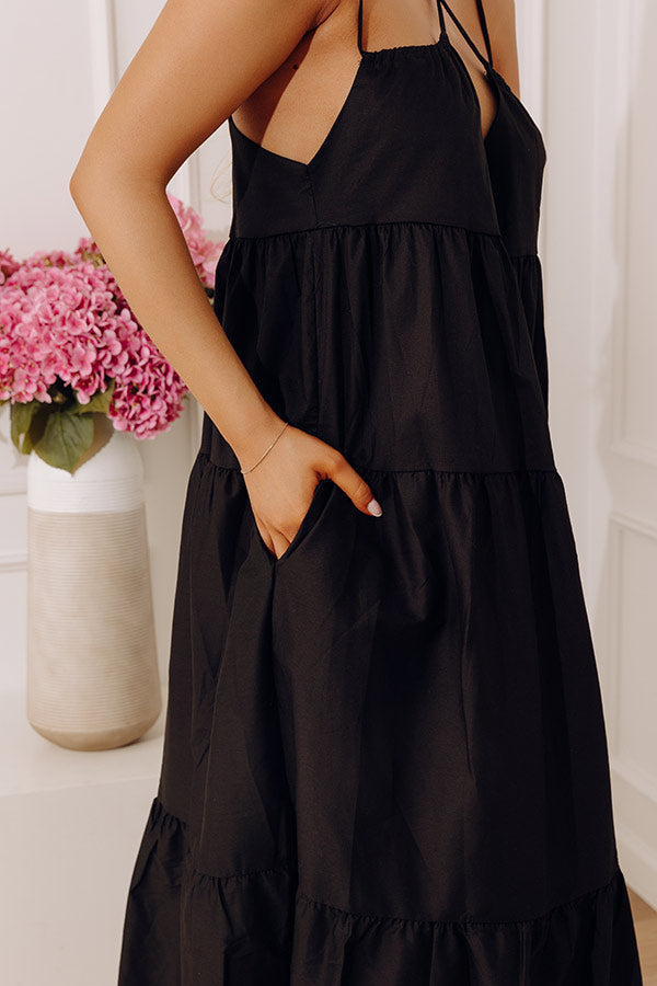 Modern Muse Poplin Tiered Maxi Dress in Black Image - 3