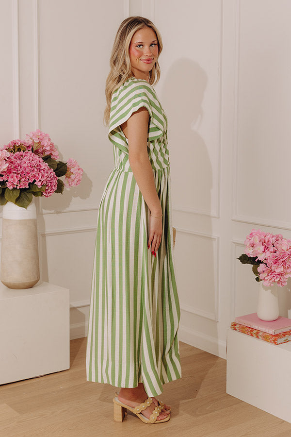 Coastal Luxe Stripe Midi Dress in Green Image - 4