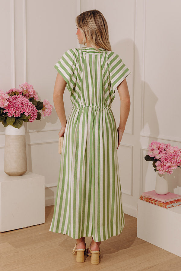 Coastal Luxe Stripe Midi Dress in Green Image - 5