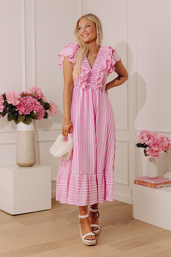 Stripe Affair Ruffle Midi Dress in Pink Image - 1