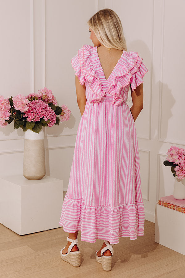 Stripe Affair Ruffle Midi Dress in Pink Image - 3