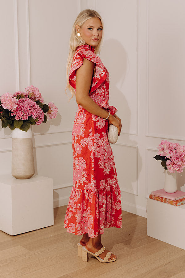 Floral Keepsake Eyelet Midi Dress S / red Floral Keepsake Eyelet Midi Dress S / red