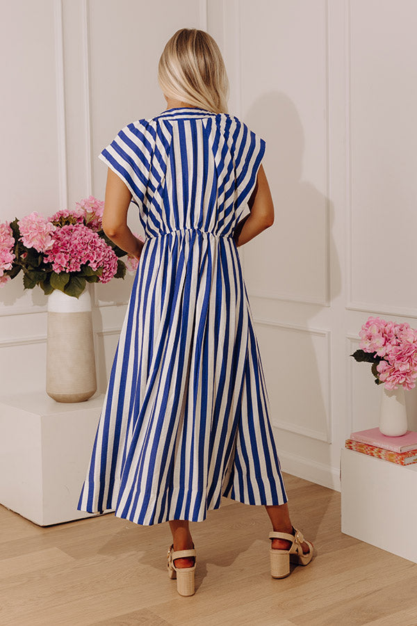 Coastal Luxe Stripe Midi Dress in Royal Blue Image - 4