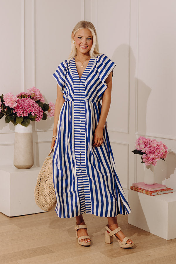 Coastal Luxe Stripe Midi Dress in Royal Blue Image - 1