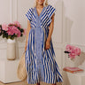 Coastal Luxe Stripe Midi Dress in Royal Blue Image - 1