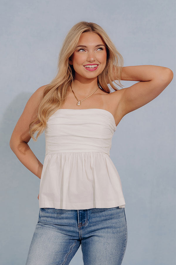 Effortless Look Ruched Peplum Top in White Image - 1
