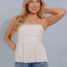 Effortless Look Ruched Peplum Top in White Image - 1