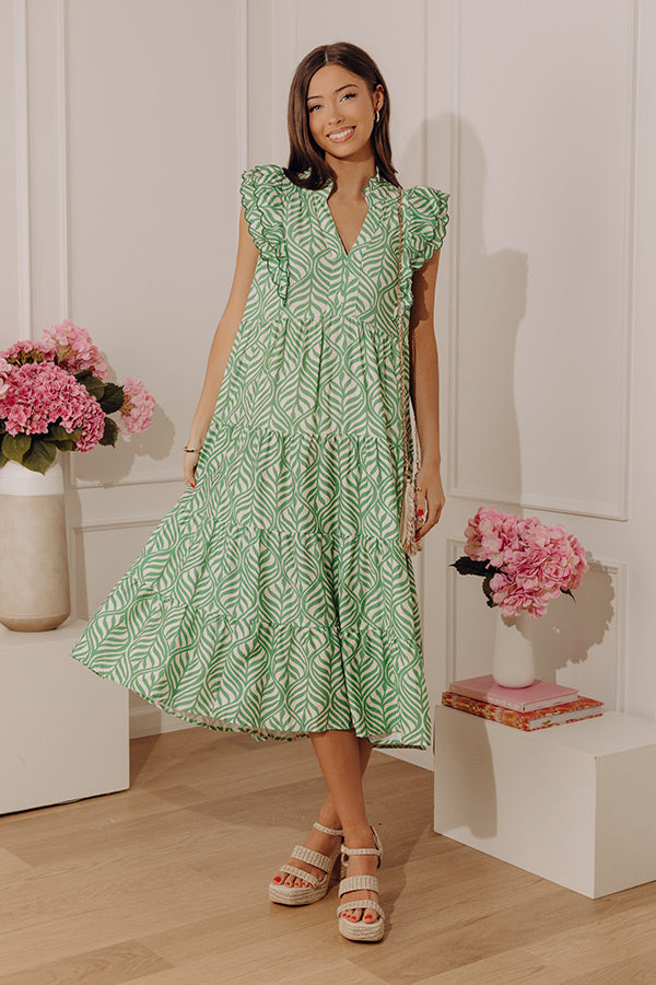 Sway In Style Tiered Midi Dress In Green S / Green Sway In Style Tiered Midi Dress In Green S / Green