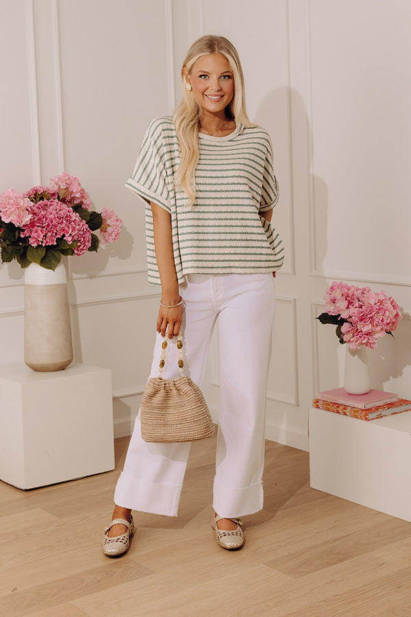 First Class Coastline Oversized Knit Tee in Sage Image - 2