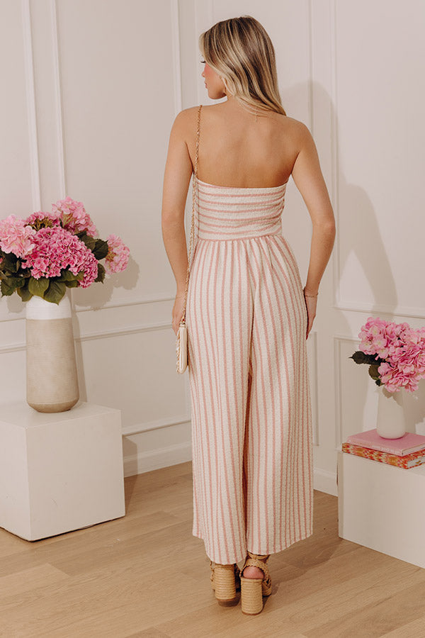First Class Coastline Front Tie Knit Jumpsuit in Blush Image - 4