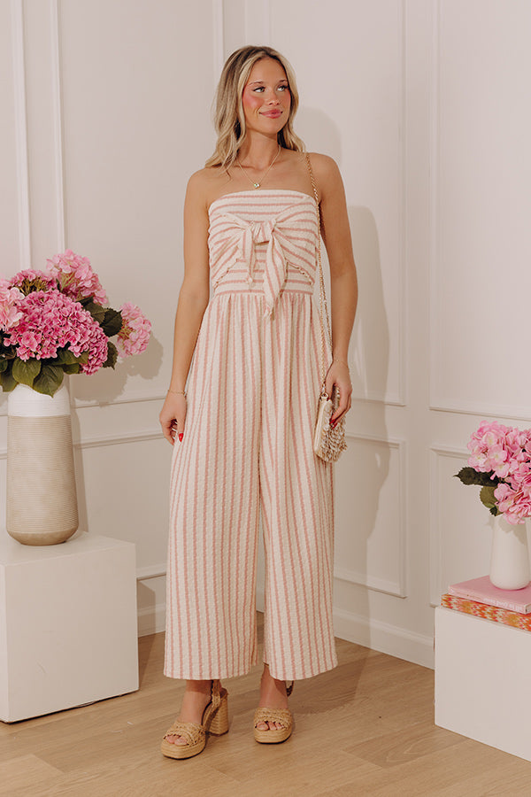 First Class Coastline Front Tie Knit Jumpsuit in Blush Image - 3