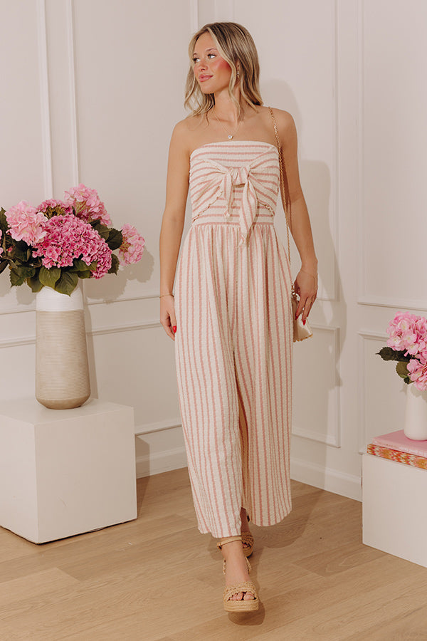 First Class Coastline Front Tie Knit Jumpsuit in Blush Image - 1