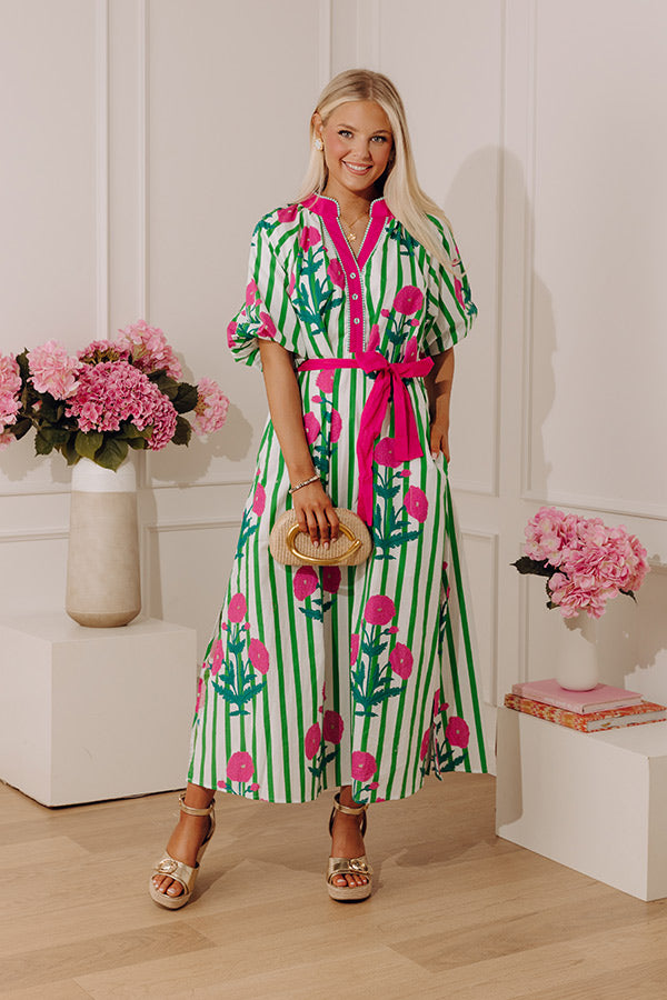 Chic Lines Floral Midi Dress Image - 3