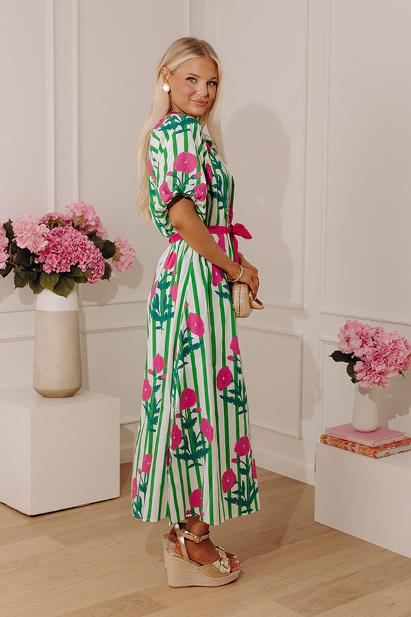 Chic Lines Floral Midi Dress Image - 2