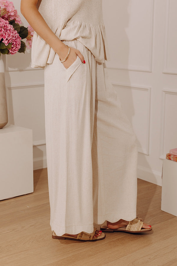 Seaside Bistro Midrise Linen-Blend Wide Leg Pants in Oatmeal Image - 3