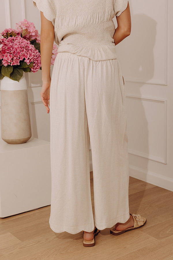 Seaside Bistro Midrise Linen-Blend Wide Leg Pants in Oatmeal Image - 4