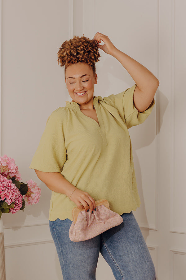 Casual Flow Scalloped Top in Lime Punch Curves Image - 1