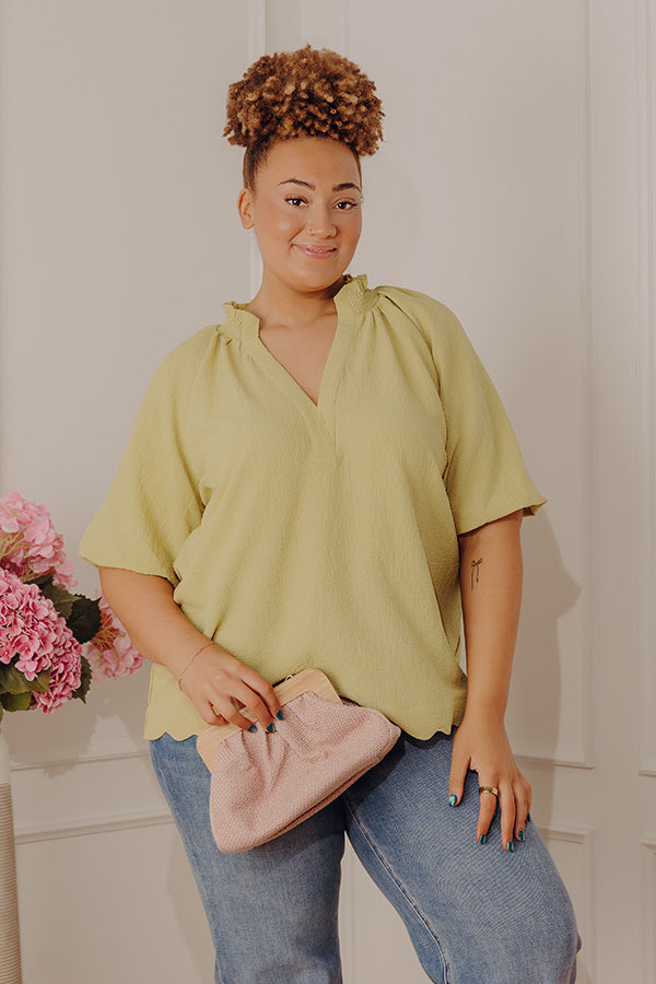 Casual Flow Scalloped Top in Lime Punch Curves Image - 3