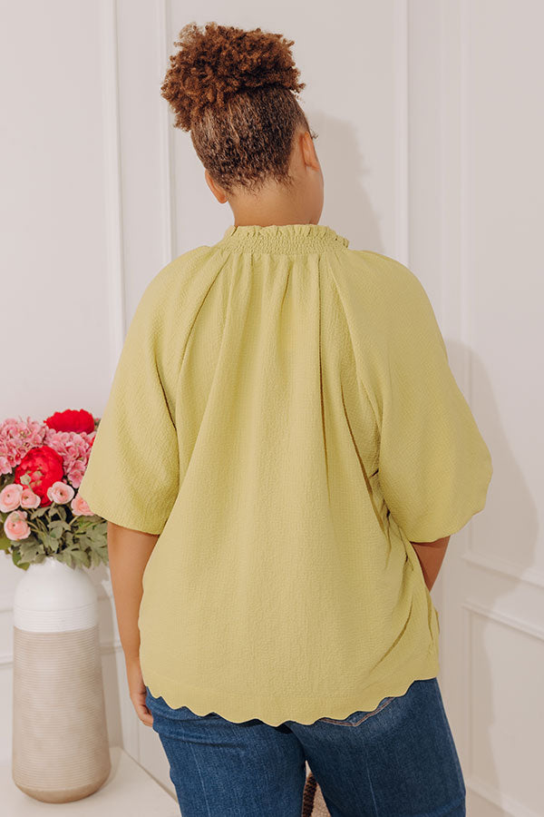 Casual Flow Scalloped Top in Lime Punch Curves Image - 4