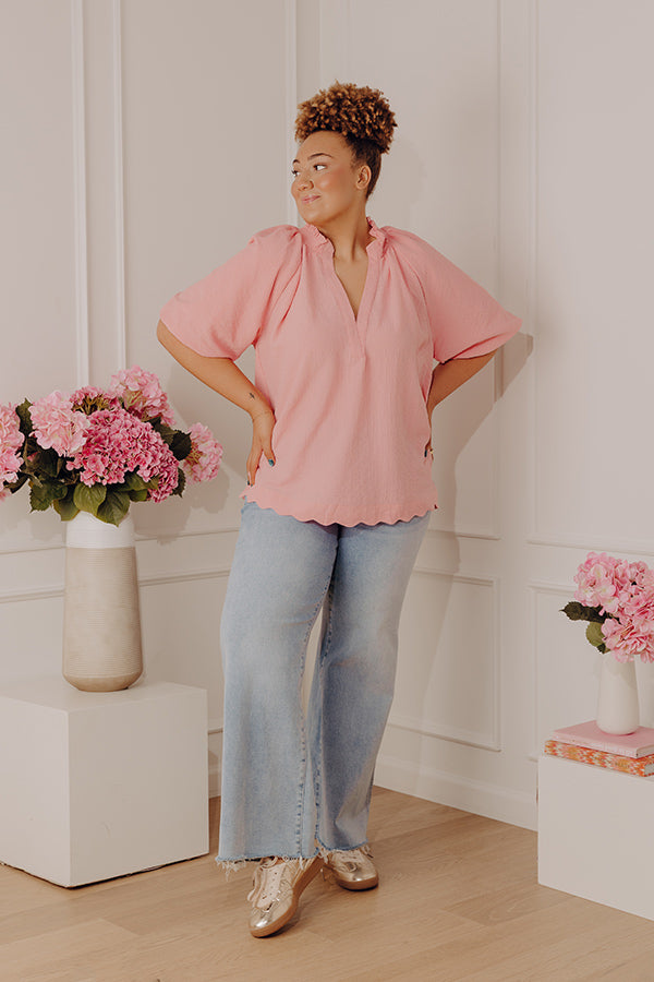 Casual Flow Scalloped Top in Pink Curves Image - 1