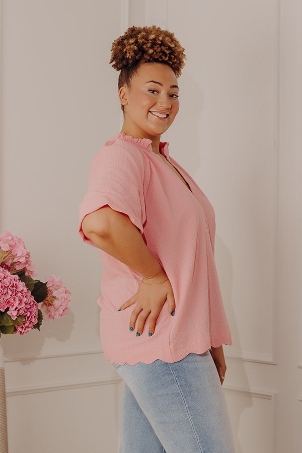 Casual Flow Scalloped Top in Pink Curves Image - 4