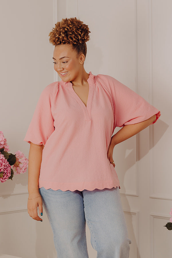 Casual Flow Scalloped Top in Pink Curves Image - 2