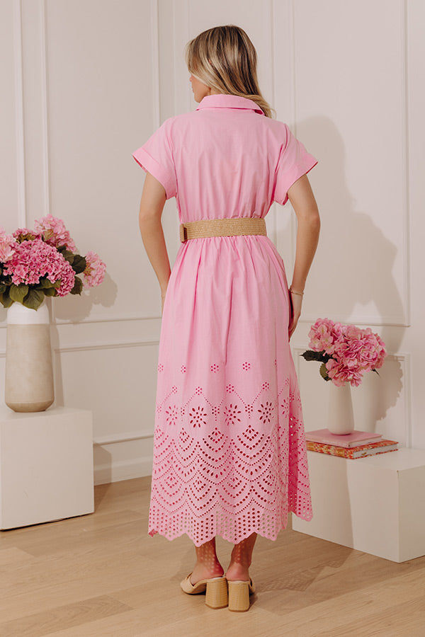 Classic Moment Eyelet Midi Dress in Pink Image - 4