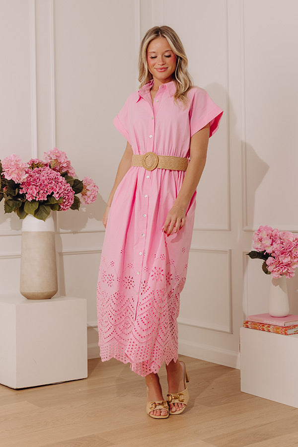 Classic Moment Eyelet Midi Dress in Pink Image - 3