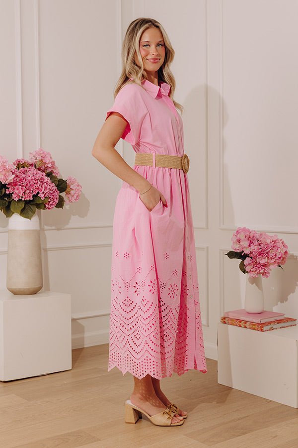 Classic Moment Eyelet Midi Dress in Pink Image - 2